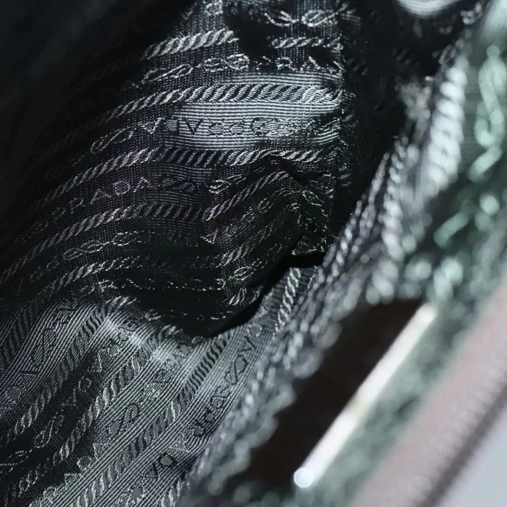 PRADA Tote Bag Nylon Plastic Beige Silver Auth 99542 - Picture 13 of 16